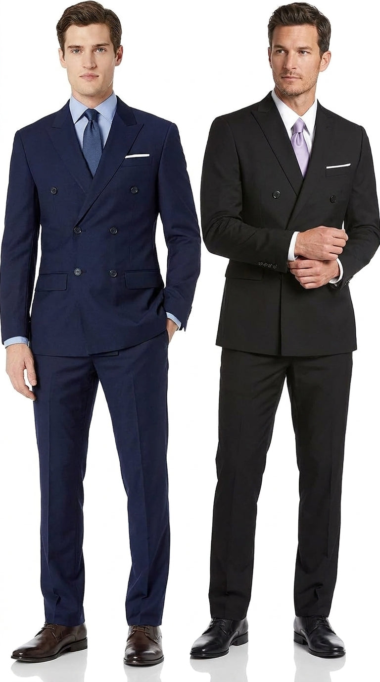 Tiglio Men’s Solid Wool Double Breasted Suit, Classic Fit Business Wedding Formal Suit