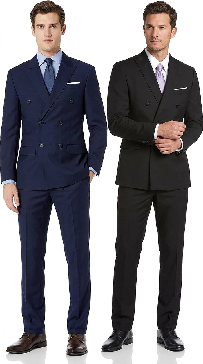 Tiglio Men’s Solid Wool Double Breasted Suit, Classic Fit Business Wedding Formal Suit