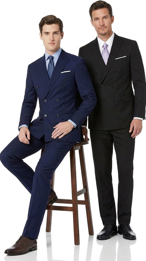 Tiglio Men’s Solid Wool Double Breasted Suit, Classic Fit Business Wedding Formal Suit