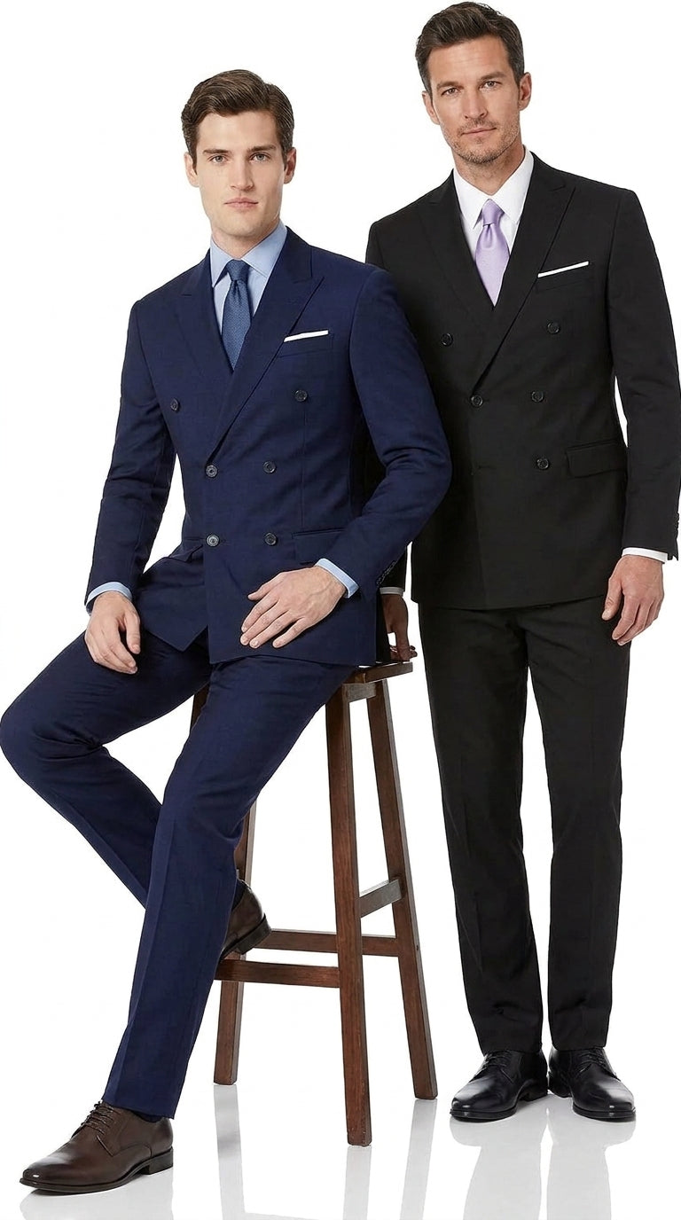 Tiglio Men’s Solid Wool Double Breasted Suit, Classic Fit Business Wedding Formal Suit
