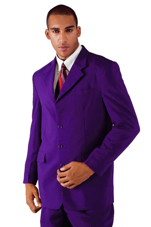 Mens Cheap Purple Suit Mens 4 Button Polyester Fashion Suit in Purple