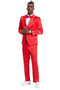 "Red Men's Sharkskin Satin Prom 2025 & Wedding Suit - One Button Vested"