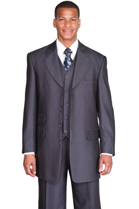 Mens Chain Stripe Long Vested Zoot Suit in Navy