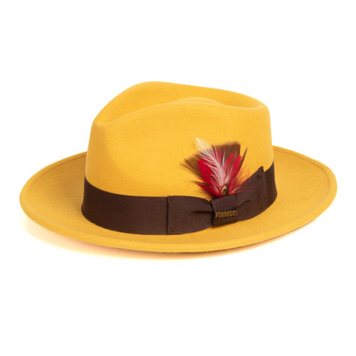 Mens Classic Wool Fedora Dress Hat in Mustard Gold