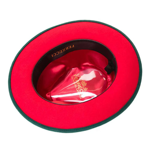 Men's Classic Two Tone Fedora Dress Hat in Hunter Green & Red