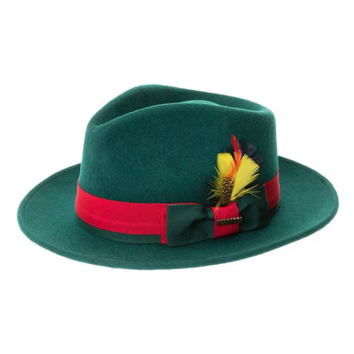 Men's Classic Two Tone Fedora Dress Hat in Hunter Green & Red