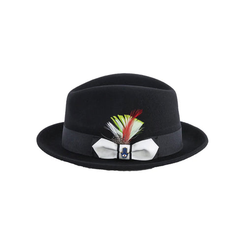 Mens Narrow Brim Crushable Wool Dress Hat Trilby Fedora in Black & White