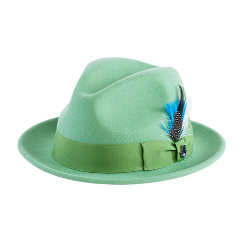 Mens Narrow Brim Crushable Wool Dress Hat Trilby Fedora in Lime Green