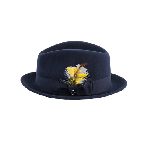 Mens Narrow Brim Crushable Wool Dress Hat Trilby Fedora in Navy Blue