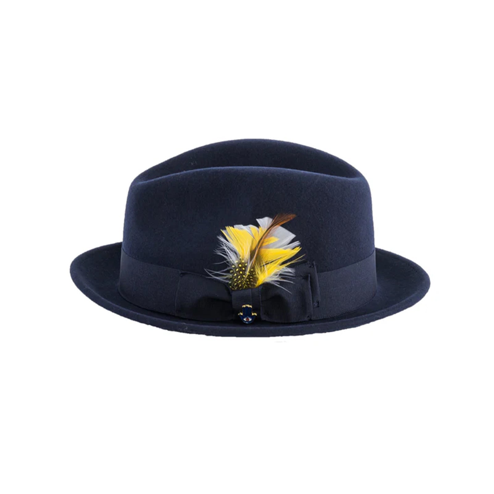 Mens Narrow Brim Crushable Wool Dress Hat Trilby Fedora in Navy Blue