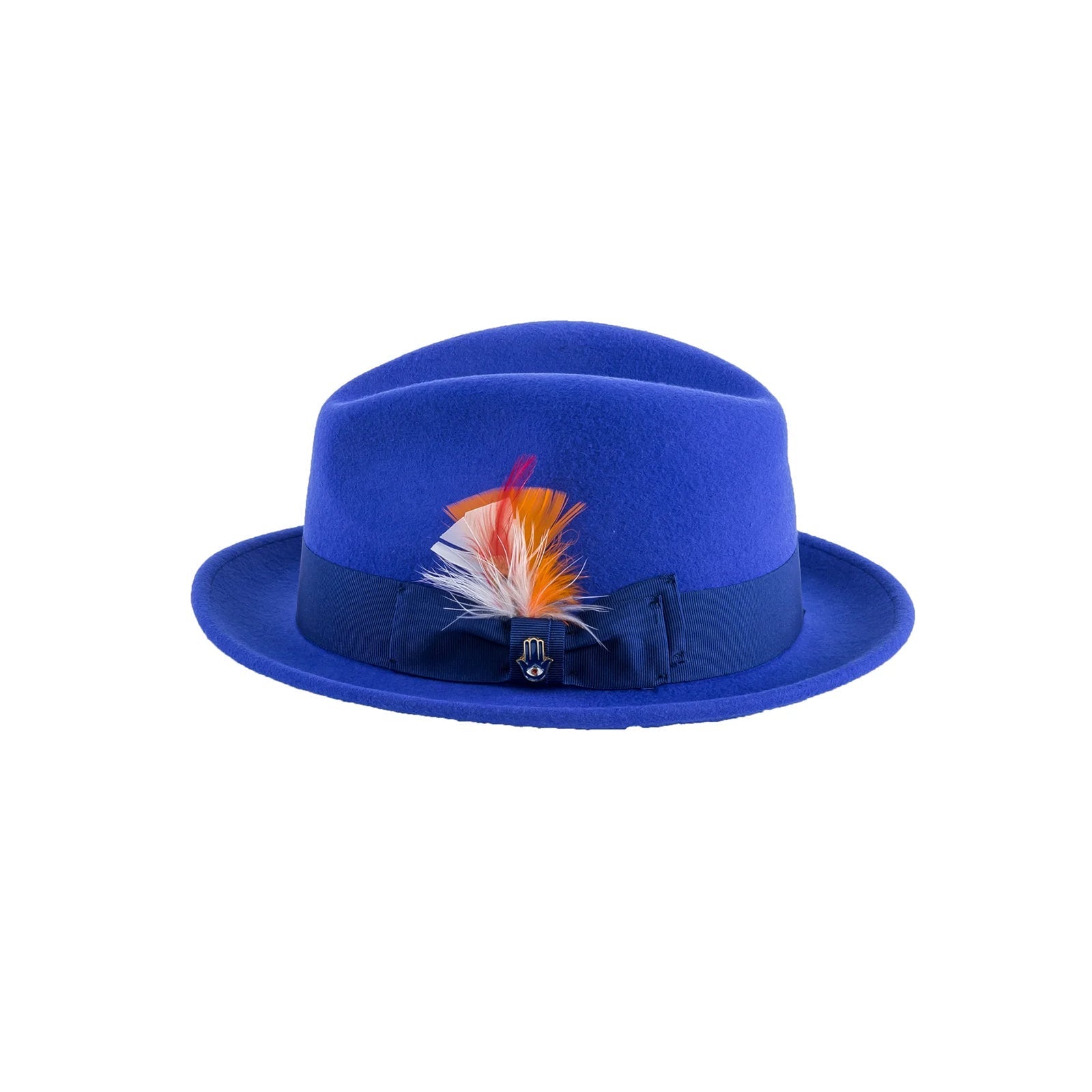 Mens Narrow Brim Crushable Wool Dress Hat Trilby Fedora in Royal Blue
