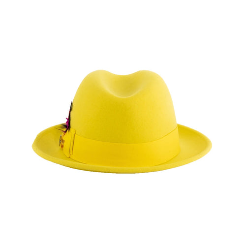 Mens Narrow Brim Crushable Wool Dress Hat Trilby Fedora in Yellow
