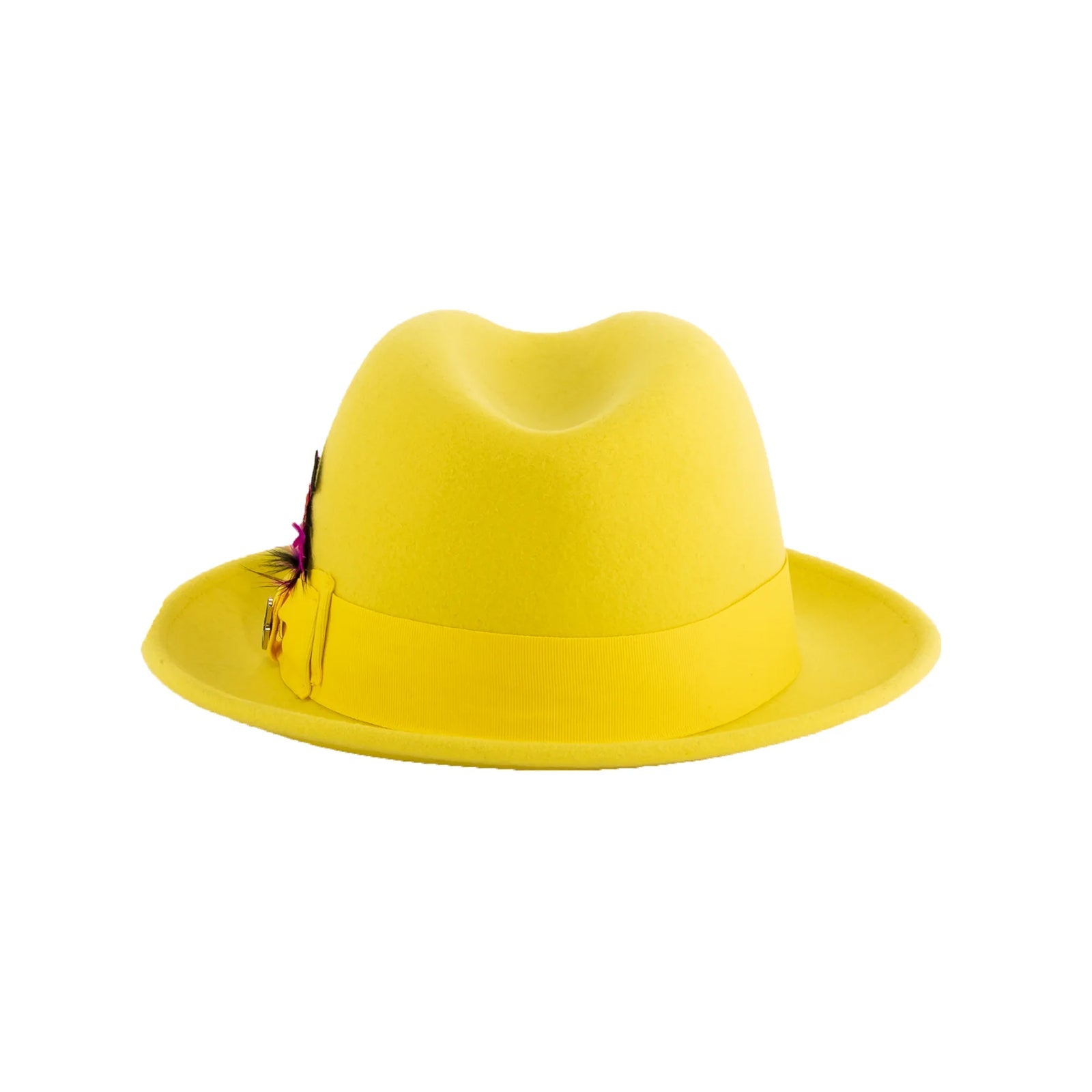 Mens Narrow Brim Crushable Wool Dress Hat Trilby Fedora in Yellow