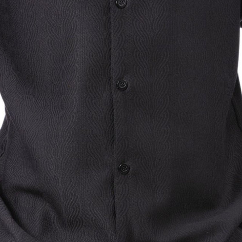 Black Tone-on-Tone Wave Texture Long Sleeve 2-Piece Walking Suit