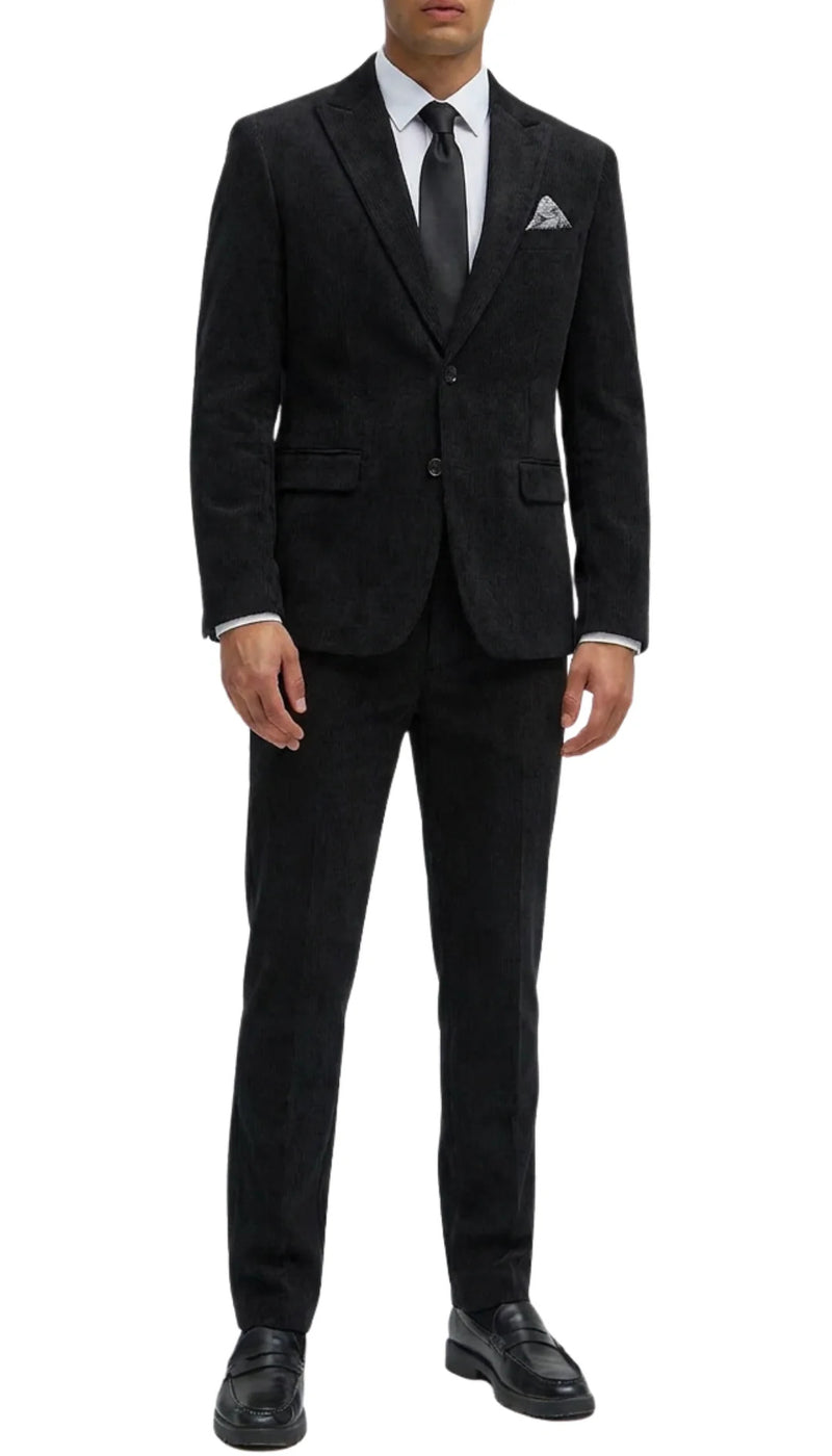 The Cordell Black 2pc Cotton Corduroy Notch Lapel Suit