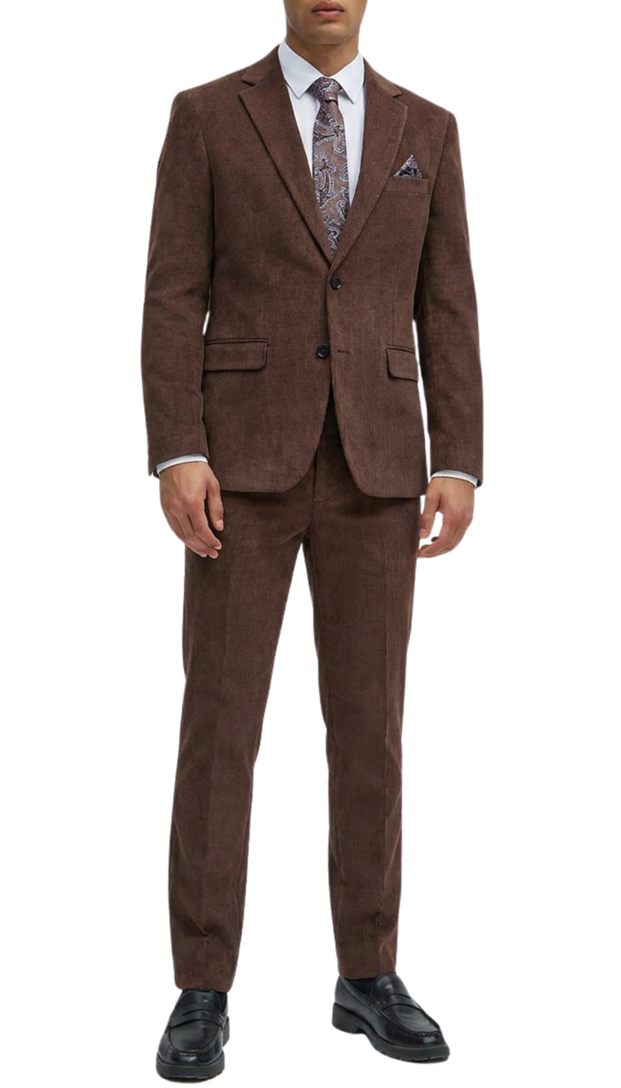Mens Fall Fabric Cotton corduroy Suit - Winter Jacket and Pants in Color "Brown" - Brown front view