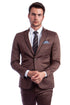 "Sharkskin Slim Fit Men's Suit - Two Button, Light Brown Cognac, Black Lapel Trim"