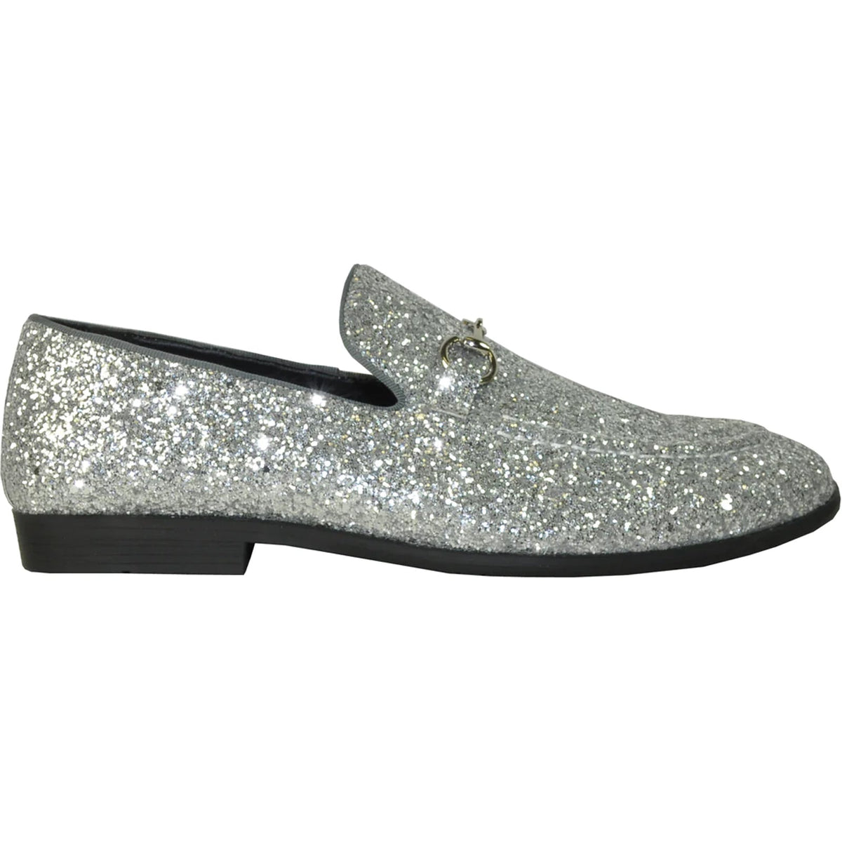 Bravo Mens Modern Glitter Sequin Prom Tuxedo Loafer in Silver Grey - Men's Dress Shoes