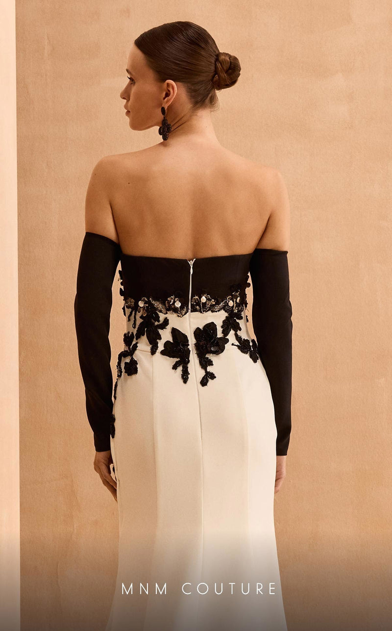 MNM Couture V02038 Black-White Detailed Evening Gown