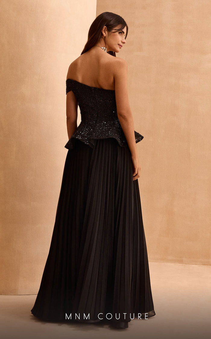 MNM Couture V07282 Off-Shoulder Pleated Evening Gown