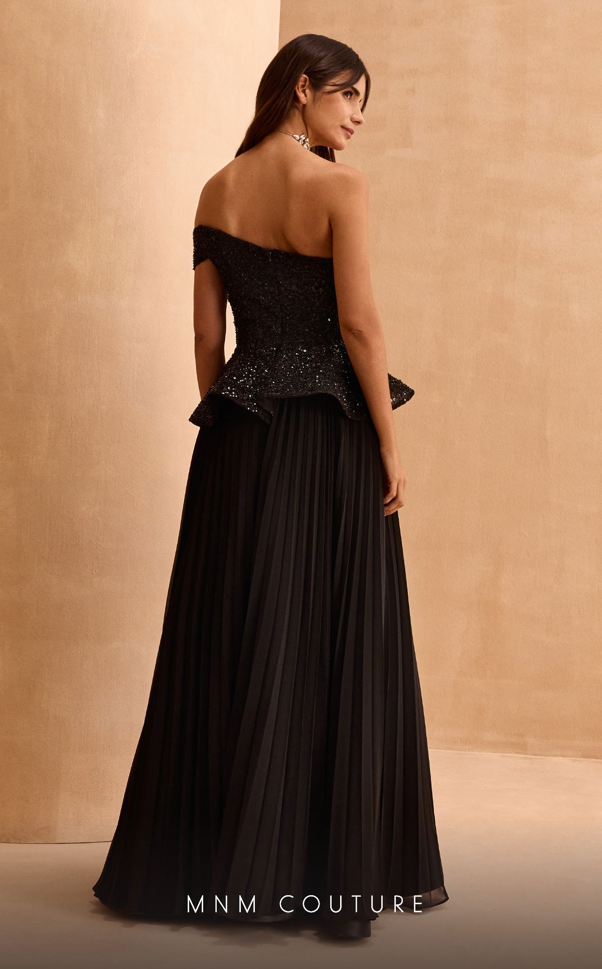 MNM Couture V07282 Off-Shoulder Pleated Evening Gown