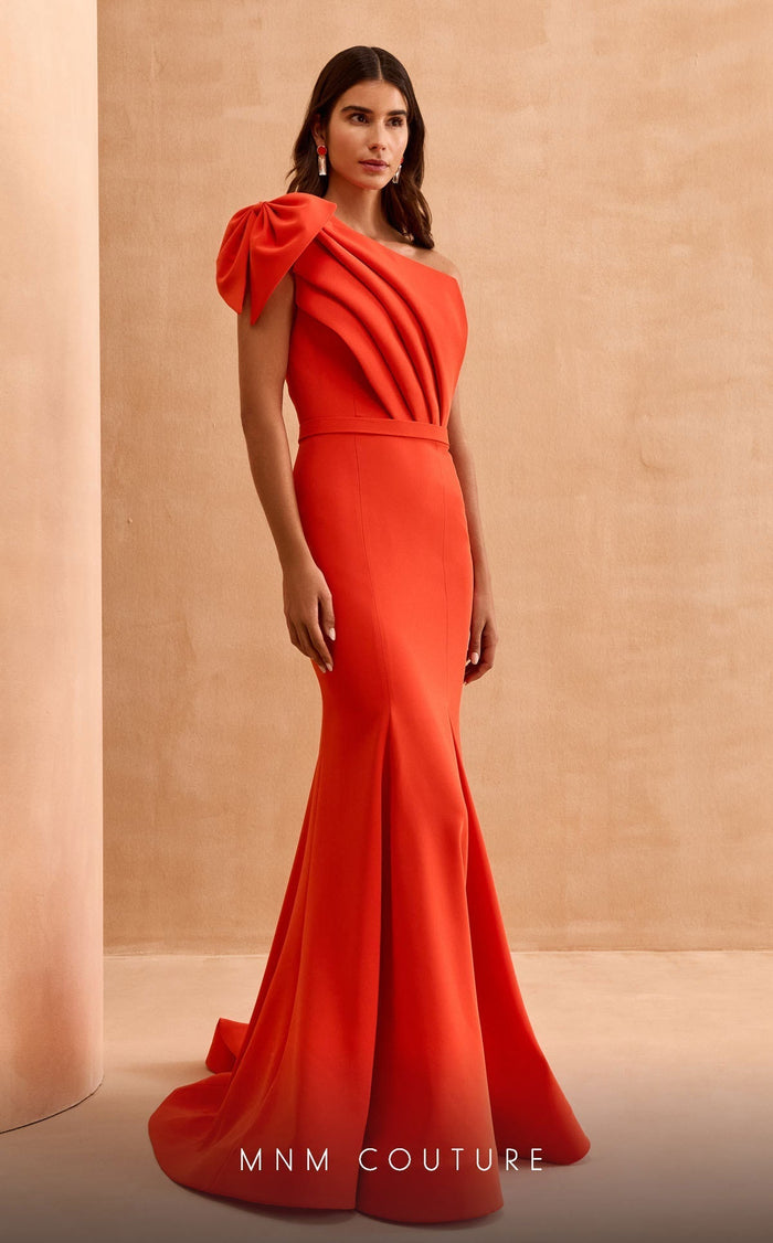 MNM Couture V07402 Orange Evening Gown with Modern Detailing