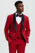 Mens Stacy Adams Suit - Stacy Adams Suit Men's Designer Red Tuxedo with Vested One Button Shawl Lapel