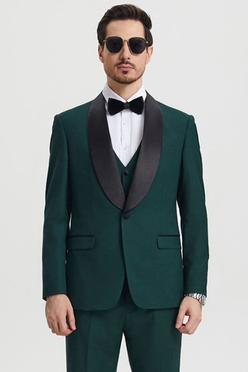 Mens Stacy Adams Suit - Stacy Adams Suit Men's Designer Tuxedo - Vested One Button Shawl Lapel in Hunter Green