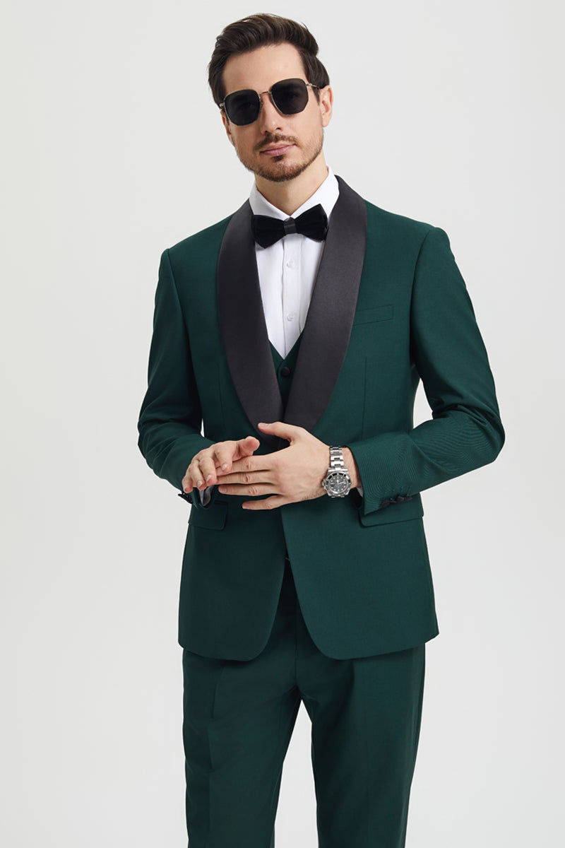 Men's Stacy Adams Vested One Button Shawl Lapel Designer Tuxedo in Hunter Green