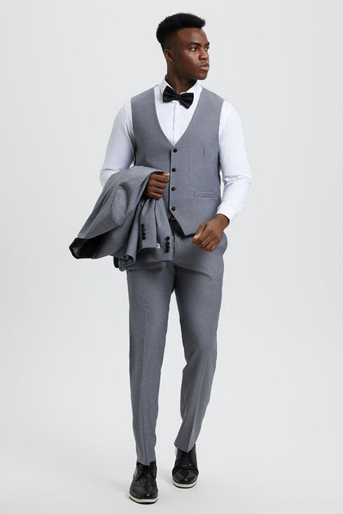 Mens Stacy Adams Suit -Stacy Adams Suit Men's Designer Vested Tuxedo, One Button Shawl Lapel in Grey