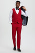 Mens Stacy Adams Suit - Stacy Adams Suit Men's Designer Red Tuxedo with Vested One Button Shawl Lapel