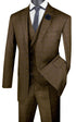 Venetian Collection - Taupe Regular Fit Glen Plaid 2 Button 3 Piece Suit