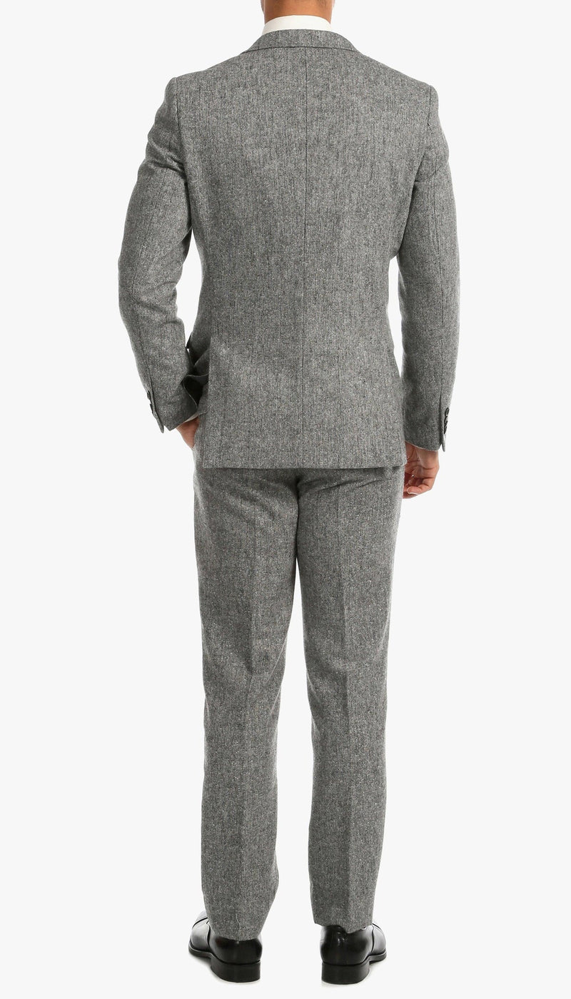 Mens Grey Tweed Three Piece Suit Vintage British Fabric Slim Fit Wedding & Business Wear