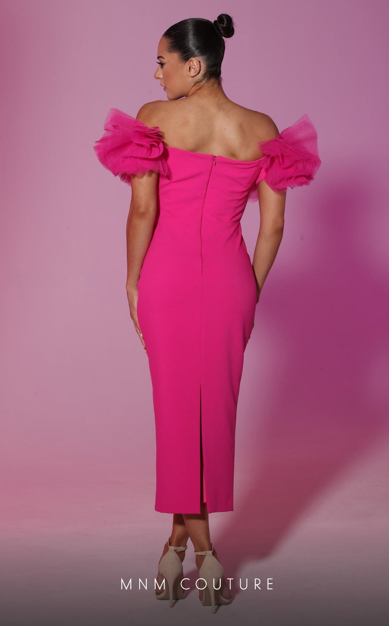 MNM Couture V6708 Burgundy Off-Shoulder Open Back Gown