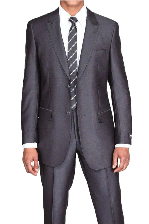 "Black Sharkskin Suit - Men's Slim Fit 2 Button Peak Lapel"