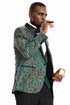 "Green & Gold Paisley Men's One Button Vested Shawl Tuxedo for Prom 2025 & Wedding"