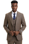 Men's Stacy Adams Modern Fit Vested Suit in Taupe Micro Check Plaid