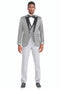 "Silver Grey Plaid Men's Tuxedo with Peak Lapel & Double Breasted Vest"
