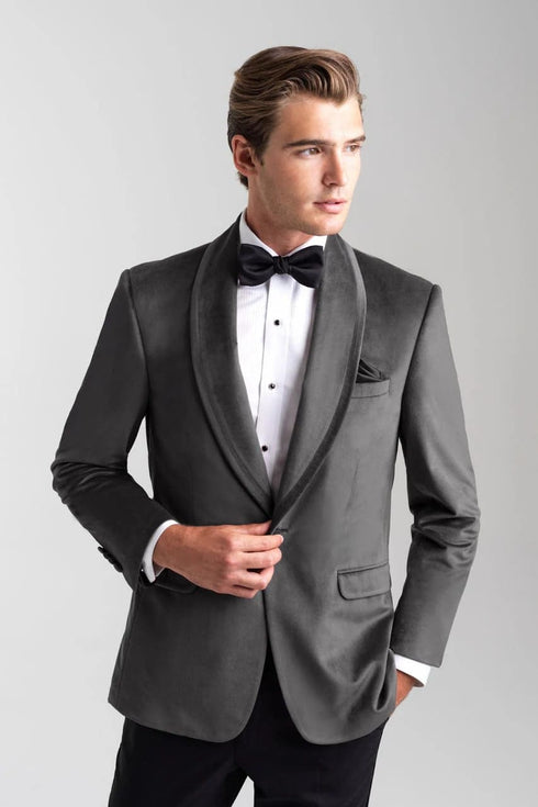 Velvet Blazer - Mens Blazer - Dinner Jacket + "Venice" Silver Grey Velvet Dinner Jacket - Separates