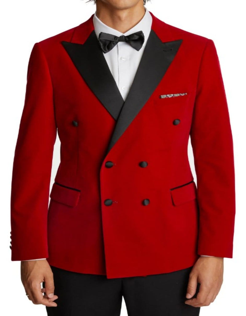 Double Breasted Tuxedo - Velvet Dinner Jacket with Pants in Color Red