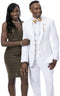 Mens Modern Two Button Vested Peak Lapel Suit Ticket Pocket with Double Breasted Vest Gold Buttons in White