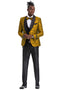 Mens One Button Slim Fit Paisley Skinny Fit Pant Vested Prom Tuxedo in Gold and Black