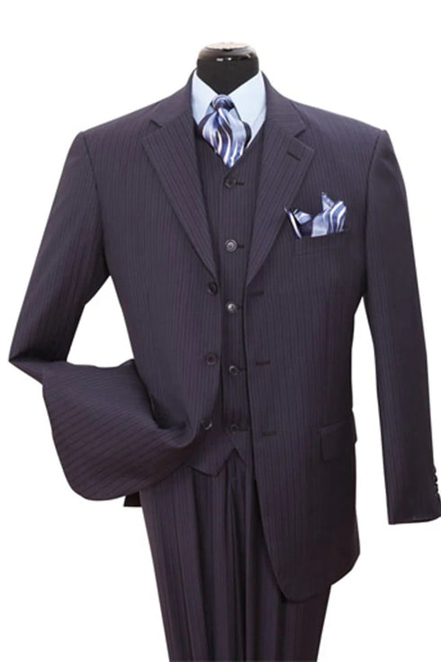 Mens Vested Wide Tonal Stripe Suit in Navy