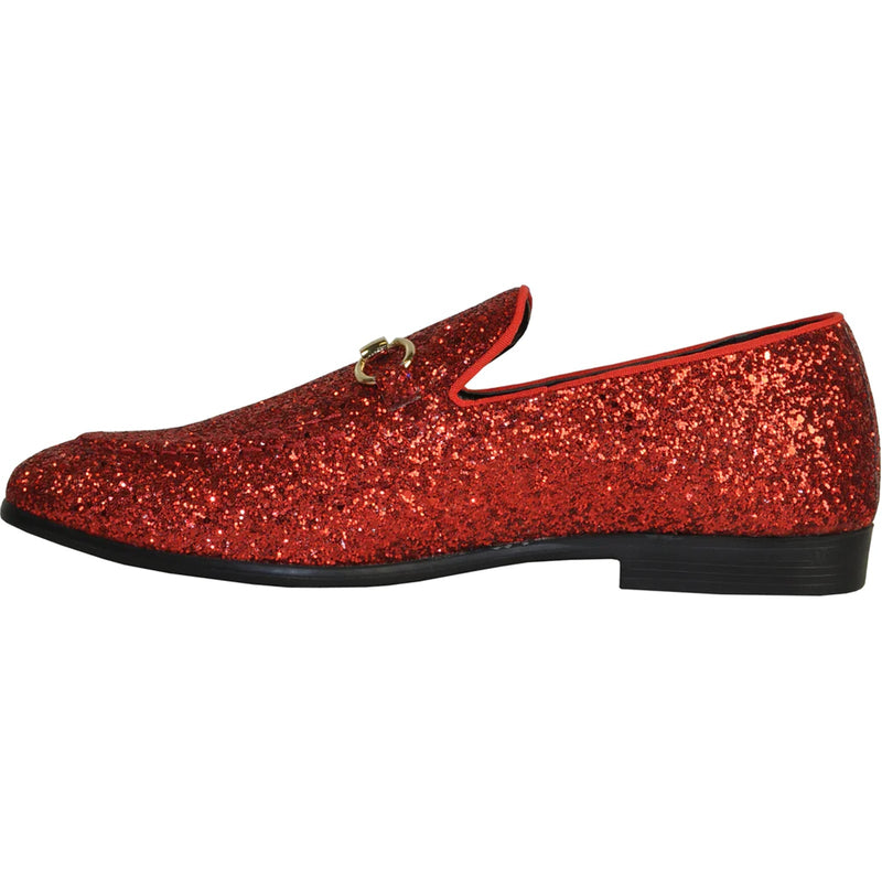 Bravo Mens Modern Glitter Sequin Prom Tuxedo Loafer in Red - Men's Dress Shoes