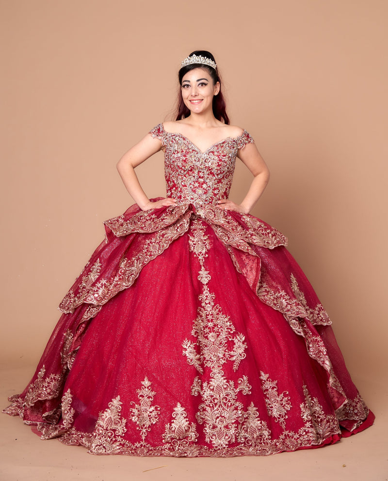 Applique Off-Shoulder Quinceanera Dress Layered Embroidered Ball Gown by Calla WB-20525