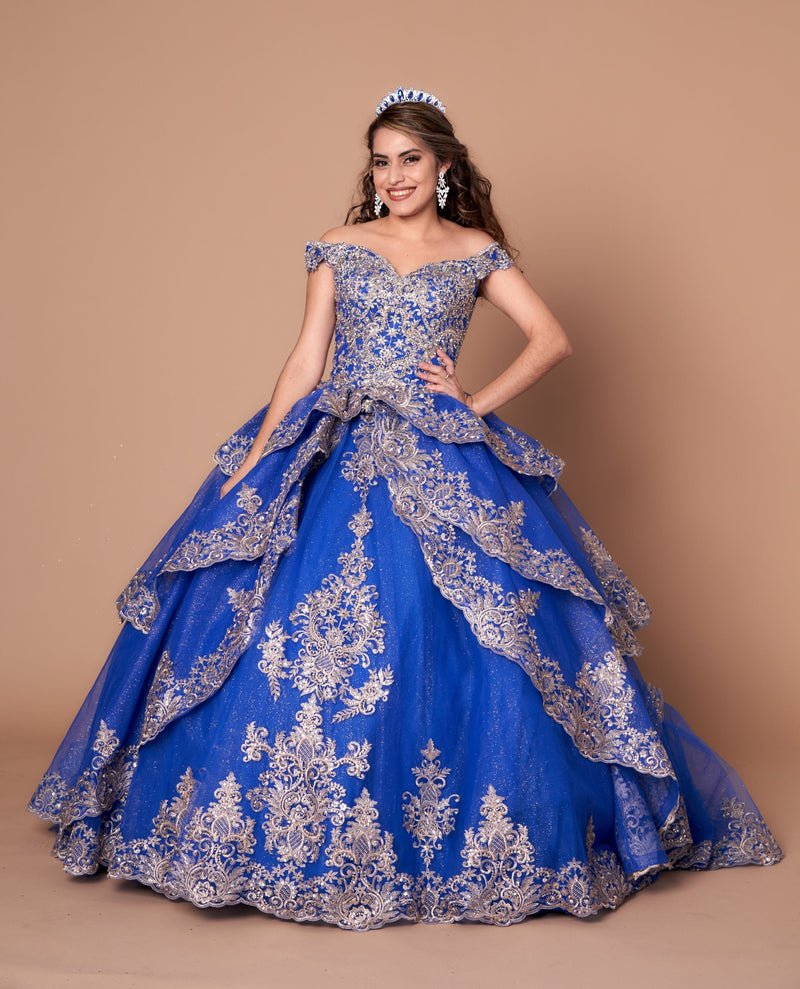 Applique Off-Shoulder Quinceanera Dress Layered Embroidered Ball Gown by Calla WB-20525
