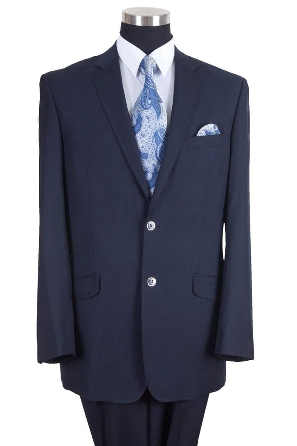 "Navy Blue Modern Fit Wool Feel Men's Suit - Basic 2 Button Style"