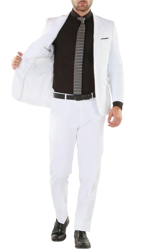 Paul Lorenzo Mens White Slim Fit 2 Piece Suit