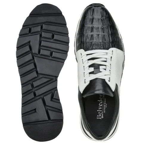 Men's Belvedere Titan Calf & Crocodile Sneaker In White & Black