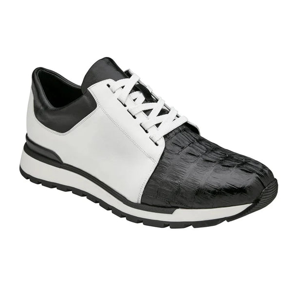 Men's Belvedere Titan Calf & Crocodile Sneaker In White & Black